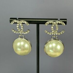 Silver & Pearl Rhinestone Accented Earrings